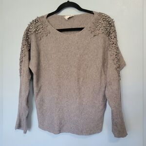 Ember Knit Pearl Embellished Sweater M Grey